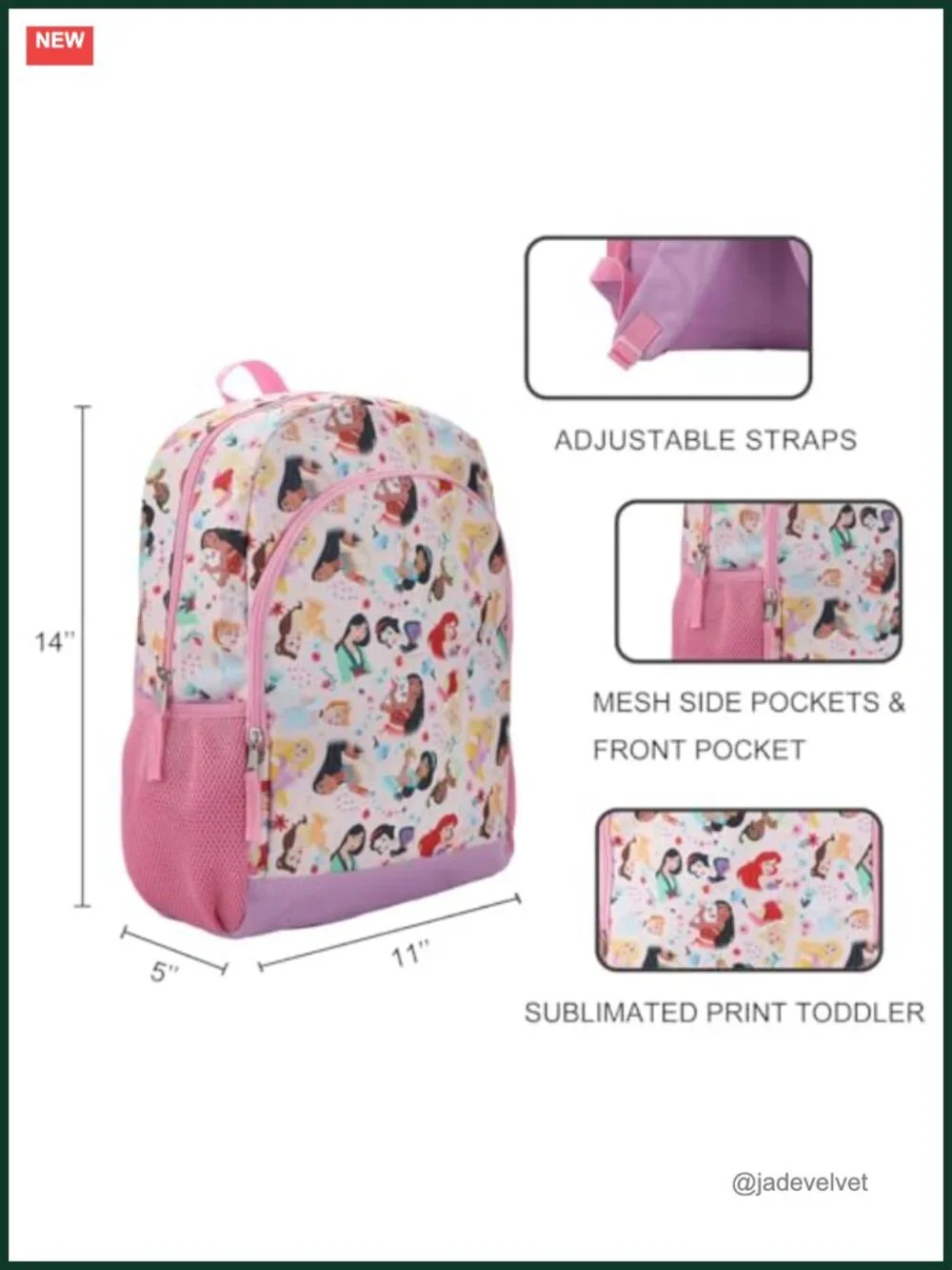 Kids' Backpack with Iconic Disney Princess All-Over Print 14 Inch Daypack